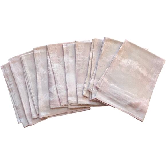 Vintage pink brocade formal dinner napkins (10) pastel textured large squares - Picture 1 of 8